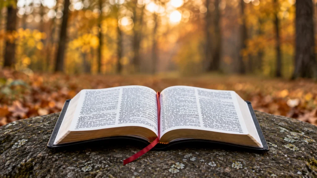 Aufgeschlagene Bibel in der Natur